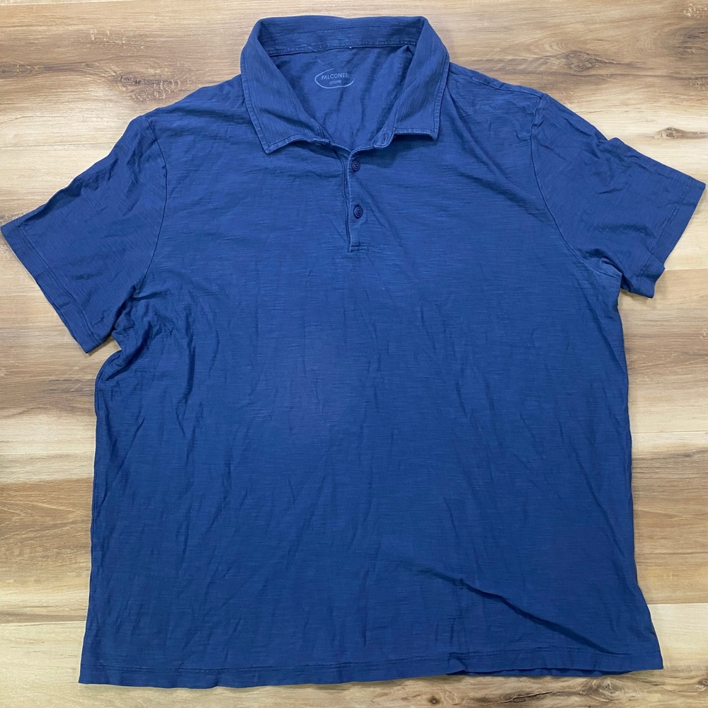 Falconeri Polo Shirt XXXL Short Sleeve Slub Knit Cotton Regular Fit Blue